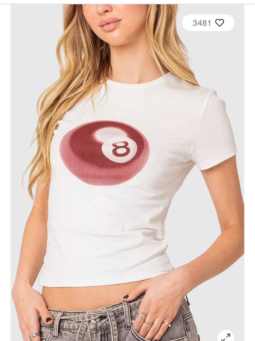 Edikted White Crop Tee with Maroon 8-Ball Graphic *NWOT*